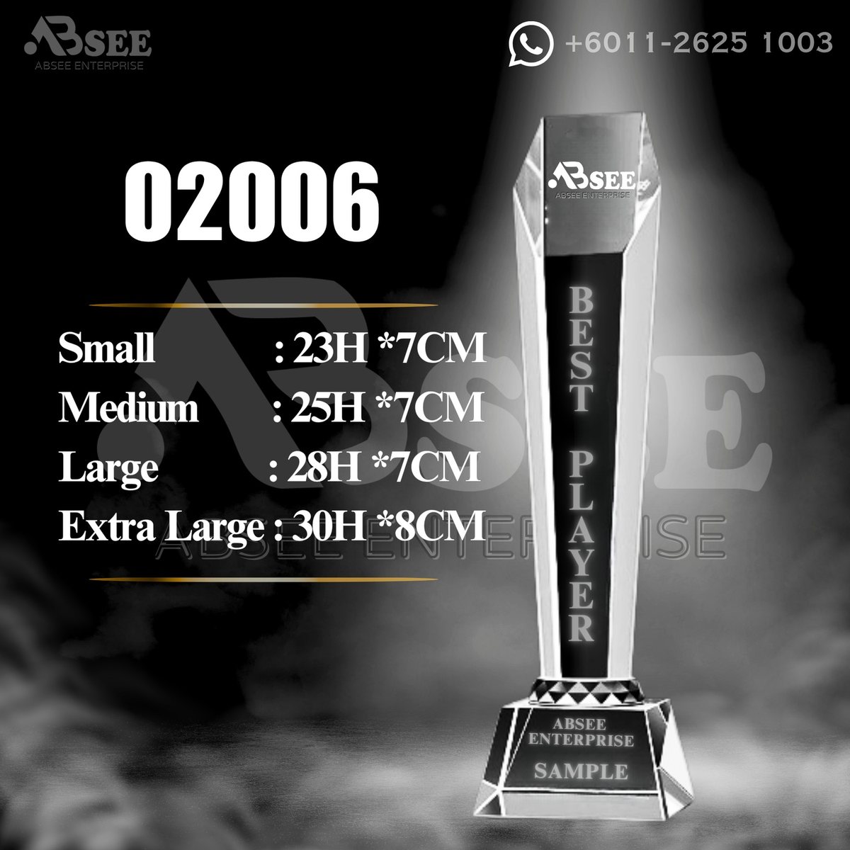 Crystal Trophy 02006 for company awards – ABSEE Malaysia