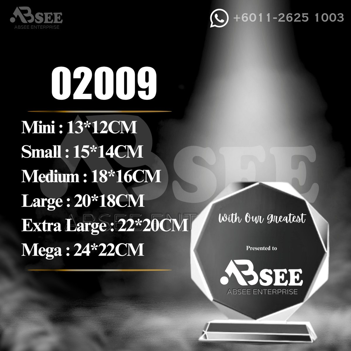 Crystal Trophy 02009 for company awards – ABSEE Malaysia